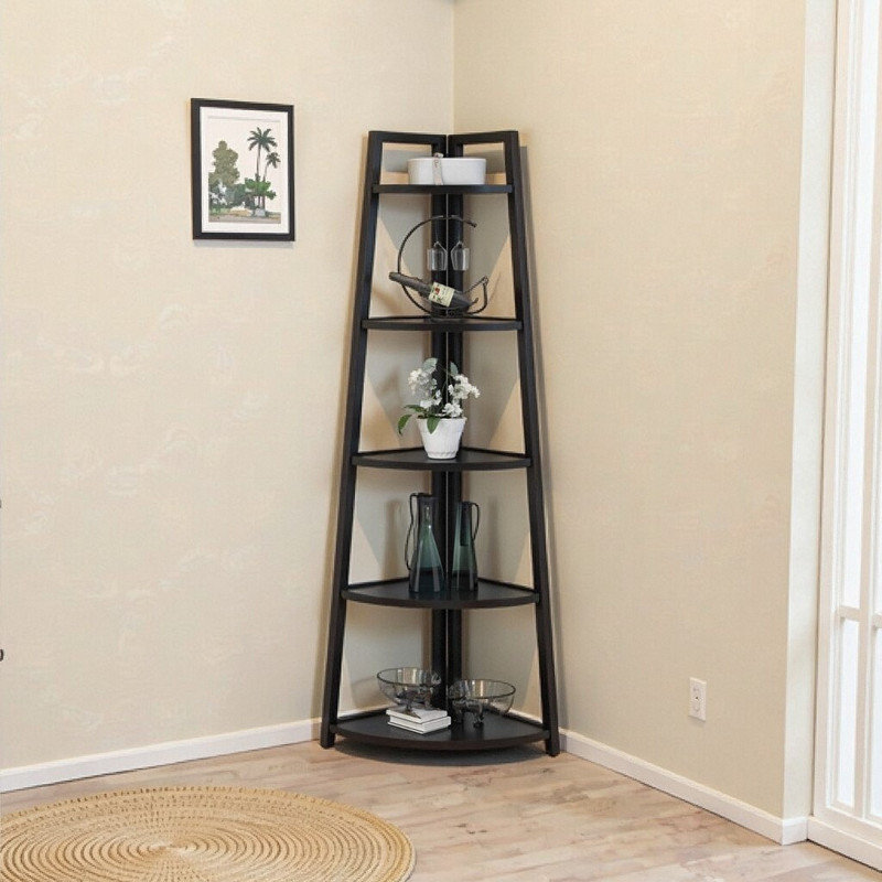 5-Tier Corner Bookshelf – Industrial Style with Heavy-Duty Storage, Black