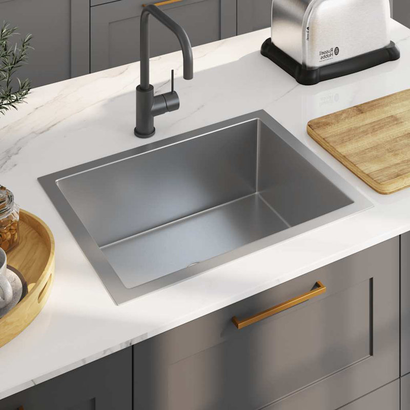 vidaXL Kitchen Sink with Strainer, Stainless Steel Top-Mount Sink, Fast Drainage, Anti-Corrosion, Silver