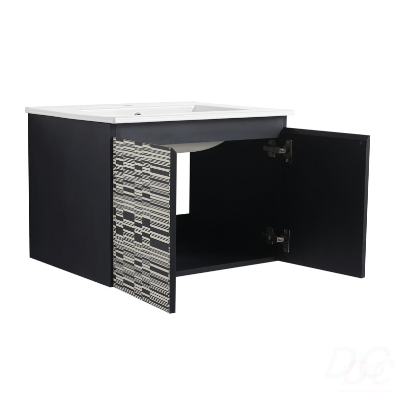 Meuble-lavabo mural 24 po avec lavabo en céramique et porte d'armoire à fermeture en douceur, ensemble KD, 24"