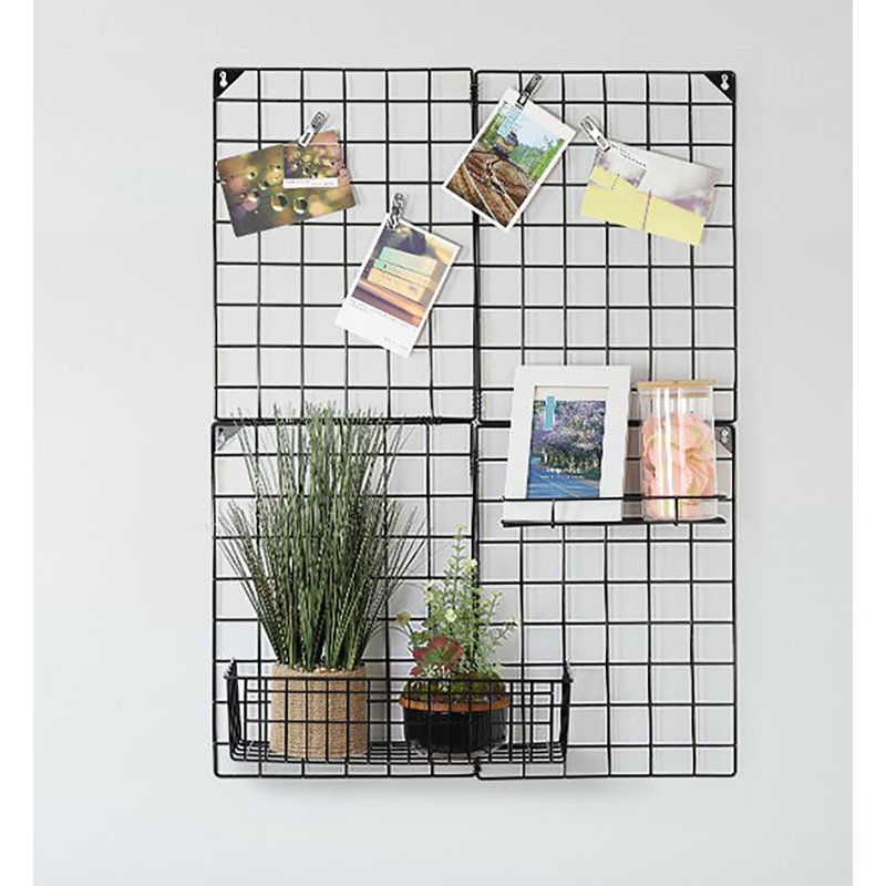 Panneau quadrillé pour présentoir à photos suspendu, mur de bricolage en métal multifonctionnel noir
