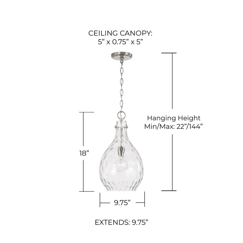 Pendentif 1 Lumière goutte d'eau, Brossé / nickel satiné