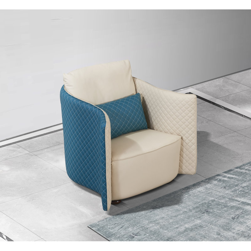 Makassar Armchair, Off White/Blue Genuine Leather