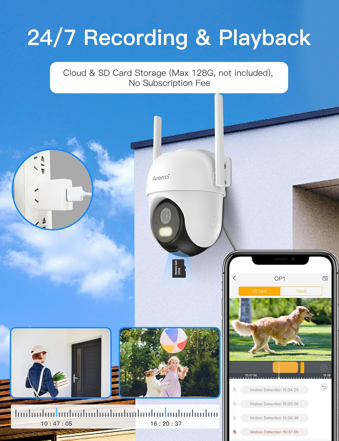 ARENTI Outdoor Security Camera, 4MP Home Surveillance WiFi Camera, Plug ...
