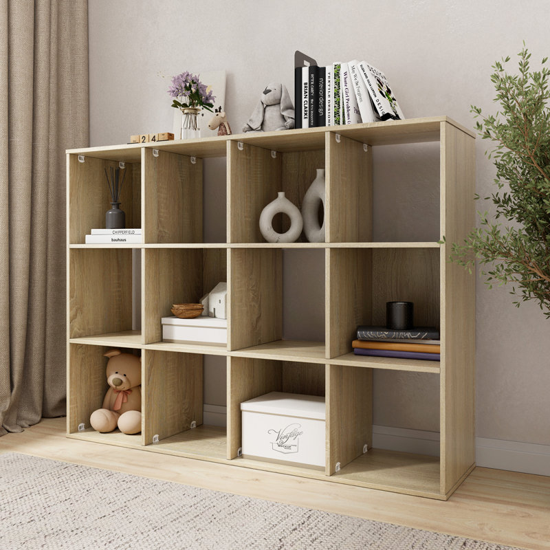 34,96 po Bibliothèque étagère haute en chêne naturel à 3 tablettes, H 34,96 po x l 46,61 po x P 11,73 po, Brun