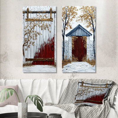 Ensemble de 2 pièces de porte de grange blanche décorée de beauté - I