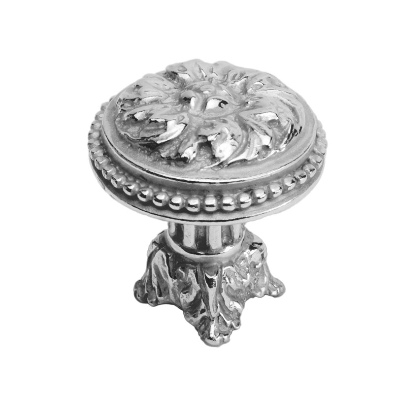 Acanthus & beaded large knob with column base Rosette style in Soft Gold, Chrome