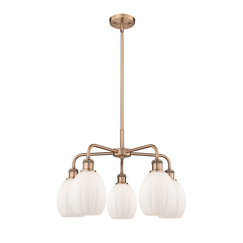 Lustre sphérique à 5 lumières Lelystad, Blanc mat, Cuivre antique