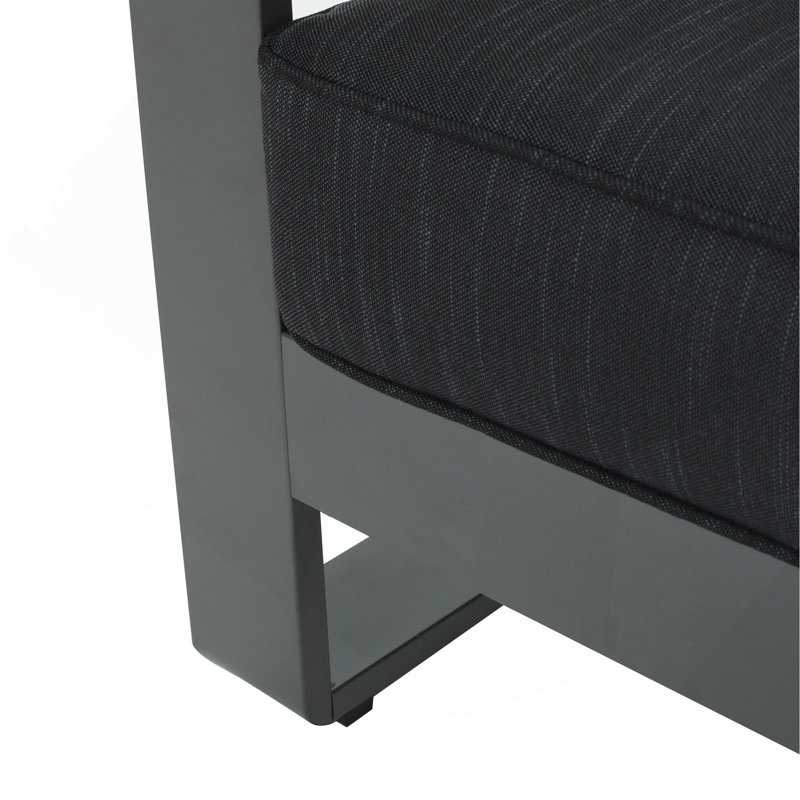 Canapé 3 places avec plateau en métal, Coussin noir / cadre gris foncé