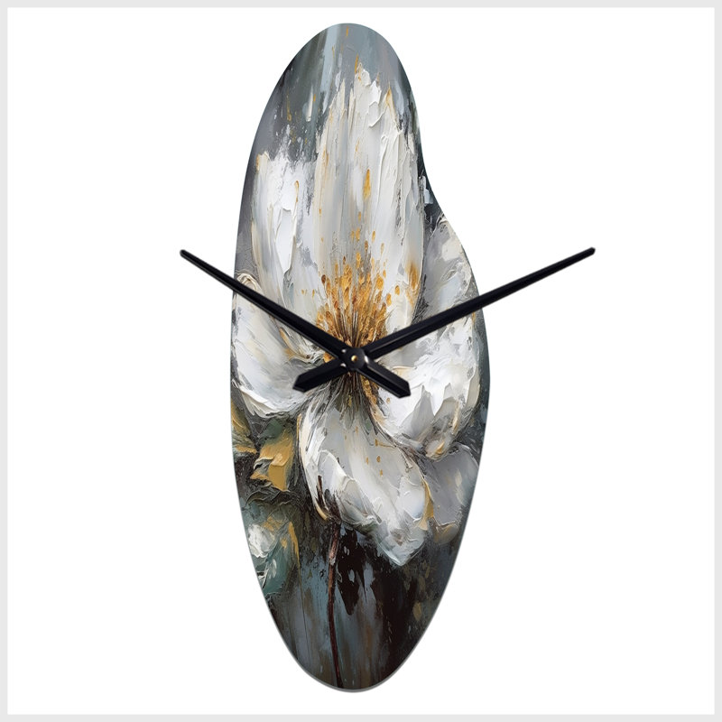 Horloge murale blanche avec pivoine asymétrique, Moyenne