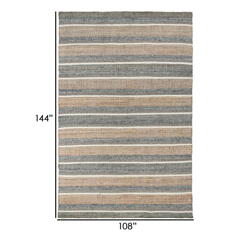 Luna Area Rug, Handwoven Wool Stripes, Natural And Gray Jute Cotton, Rectangle 9' x 12'