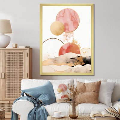 «Serene Boho Chic Landscape In Pastel & Gold», salon d'art mural géométrique moderne