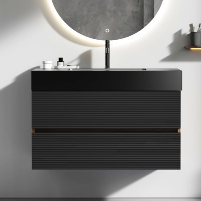 Meuble-lavabo Mid-Century moderne noir et noyer