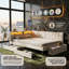 EU Single & Double Velvet Smart Daybed with 2 Storage Drawers, Upholstered Sofa Bed Frame with USB & Type-C Charging Station, LED Lights, Beige & Grey, 90/140x200cm-119762643-119762644