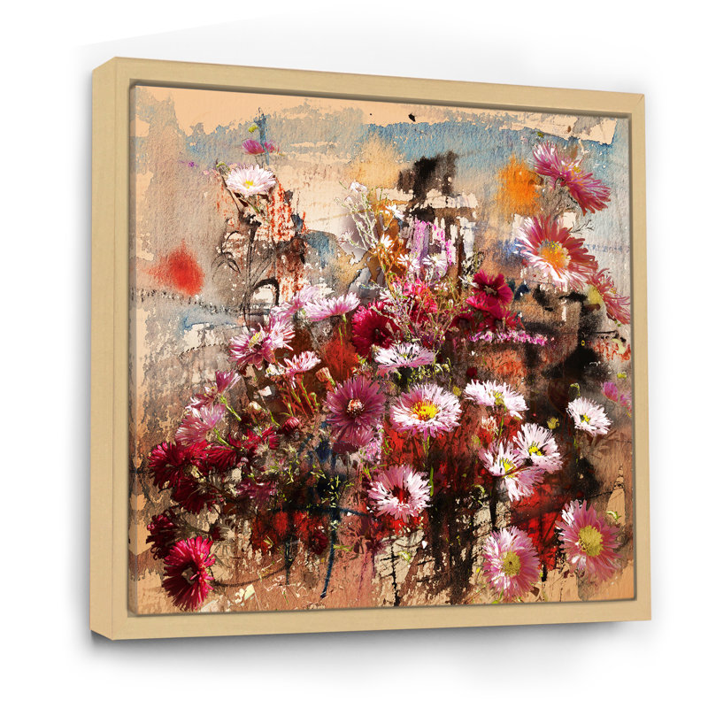 Automne fleurs mélangées - œuvre d'art traditionnelle sur toile, H 16 po x l 16 po x P 1 po