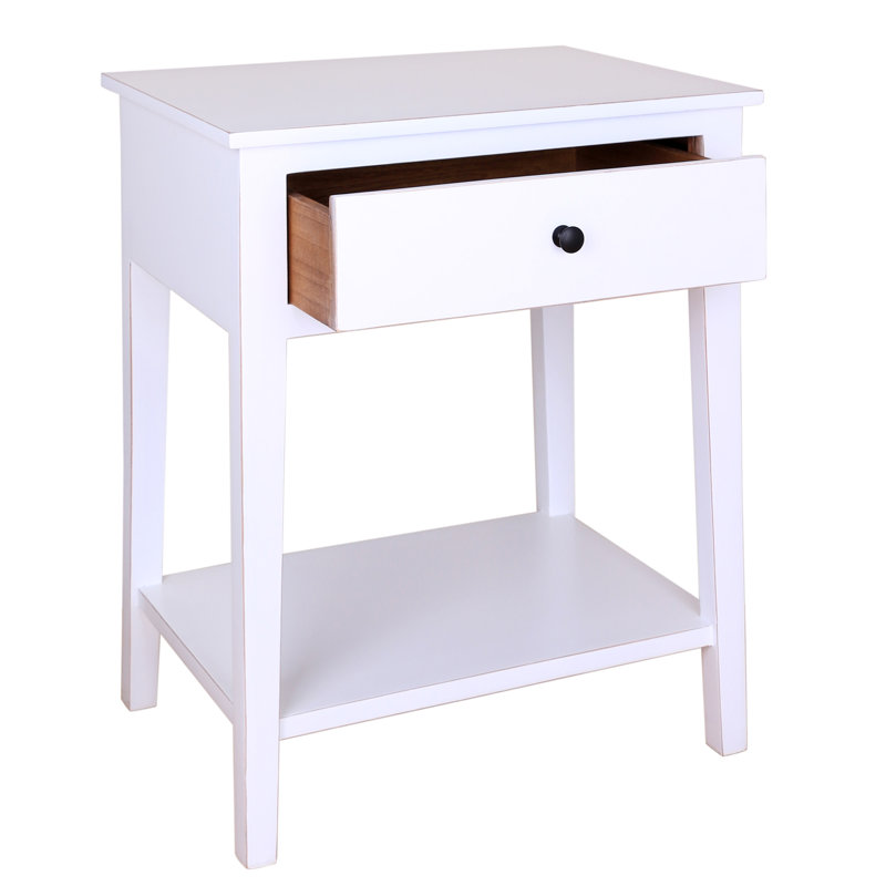 55.9cm W Solid Wood Bedside Table, White