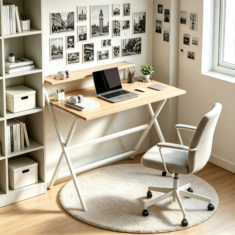 Steel Computer Desk, Natural Wood