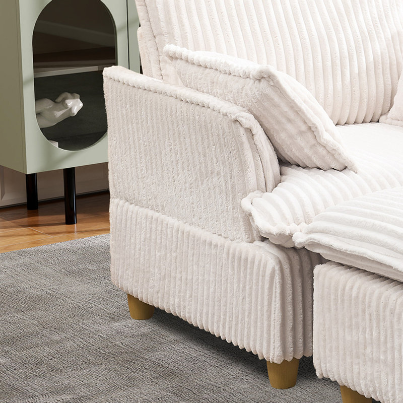 Méridienne l 35,98 po avec repose-pieds, Velours côtelé beige