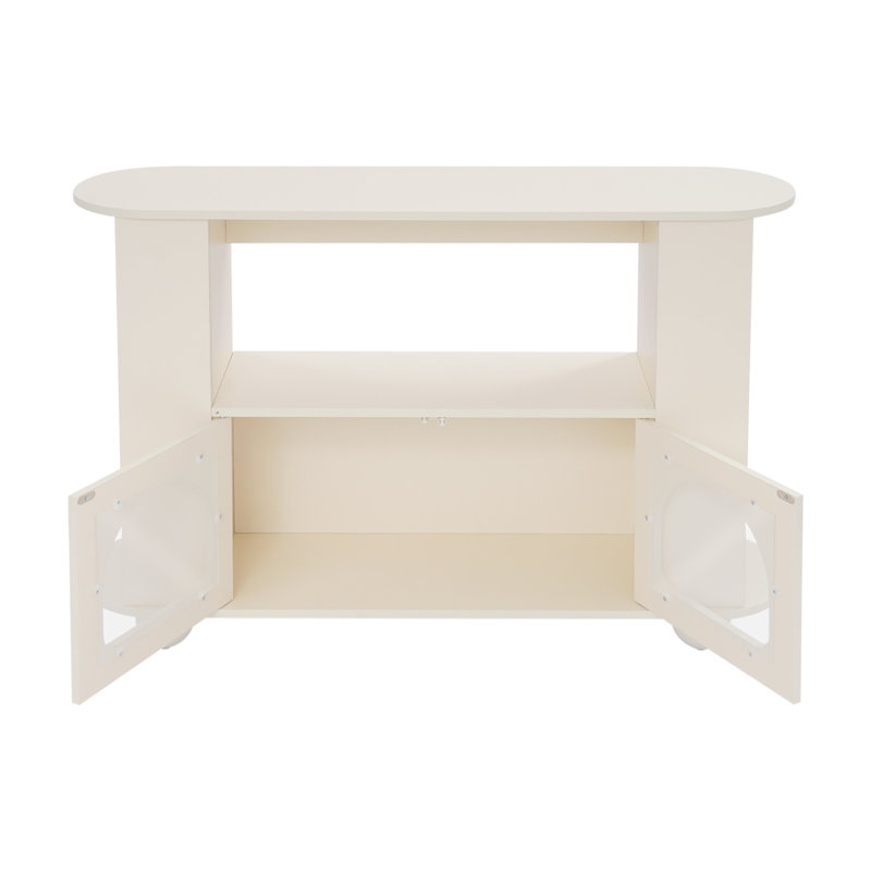 Armoire de rangement autoportante moderne à 2 niveaux blanc crème