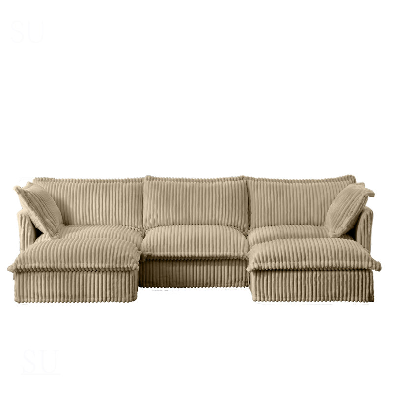Slipcovered U Shape Sectional Deep Seat Sofa, Modular Design With Multiple Big Pillows, Comfy Cloud Couch For Living Room And Apartment
