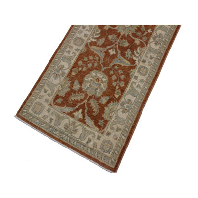 Tapis de couloir gris / rouille en laine noué à la main à motif oriental 2 pi 8 po x 8 pi 10 po Grigori