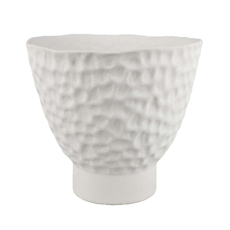 Pot décoratif en forme de bol, céramique blanche martelée 12 po