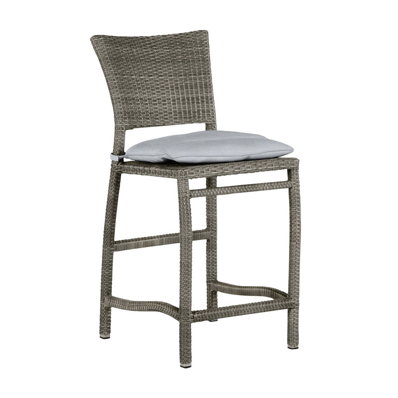 Tabouret de comptoir d'extérieur en résine tressée 24 po Skye, Welt, Gris ardoise, Lin chambray