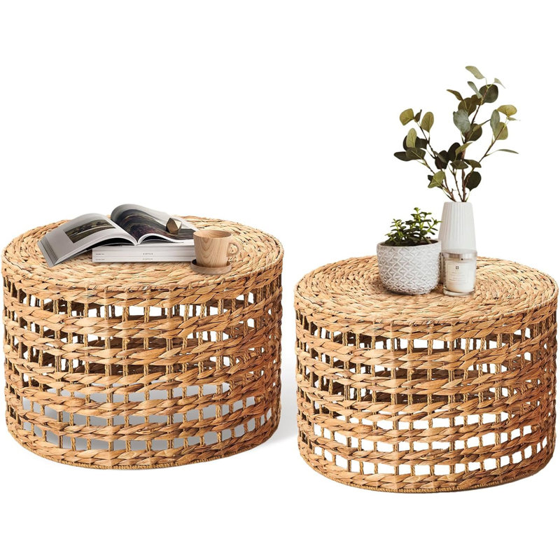 21.6"W Handwoven End Tables Set, 14.1" H x 21.6" W x 21.6" D