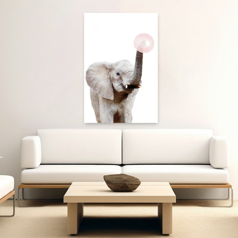 Art mural contemporain Bubblegum Elephant, H 60 po x l 40 po