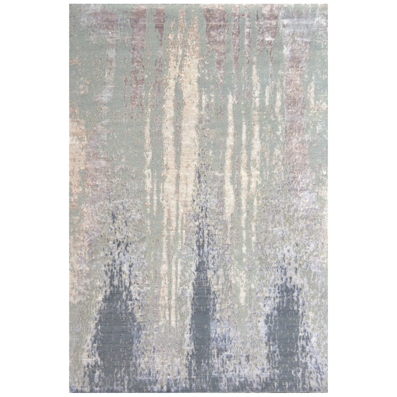 Tapis gris / beige noué à la main, Rectangle 8 pi x 10 pi