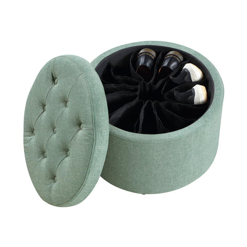 Repose-pieds de rangement rond capitonné de 22 po Stansell, Faux lin vert