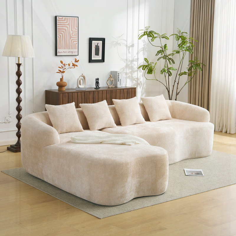 Canapé modulaire en L avec méridienne incurvée, Beige