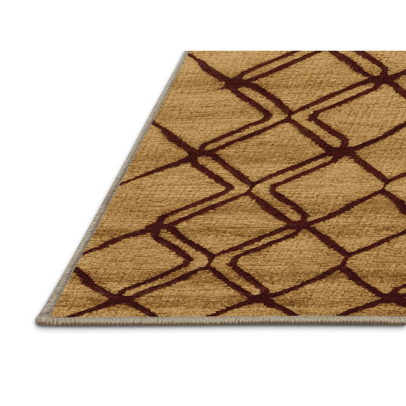 Machine Washable Trellis Brown Area Rug, Rectangle 2' x 3'
