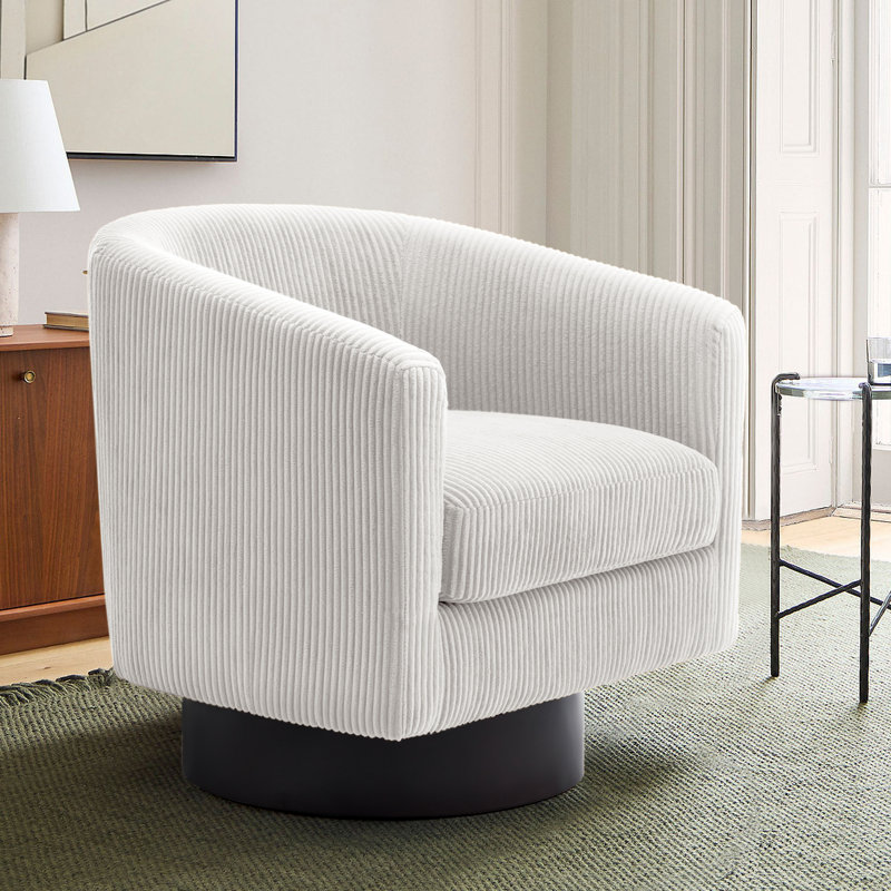 Bennett 72.1Cm Wide Swivel Barrel Chair, Beige Corduroy