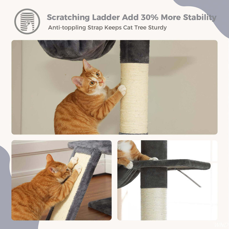 Dark Gray Adjustable Height 5-Tier Cat Tree Tower with Sisal Scratching Post