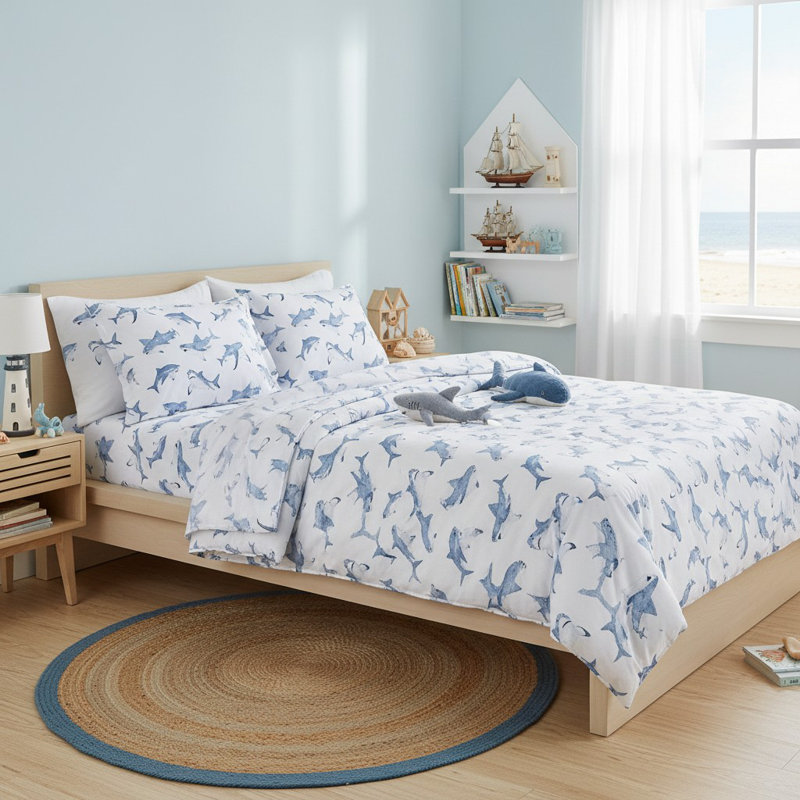 Ensemble de draps en percale de coton grand format - Literie luxueuse, douce et fraîche, Imprimé animal bleu 1