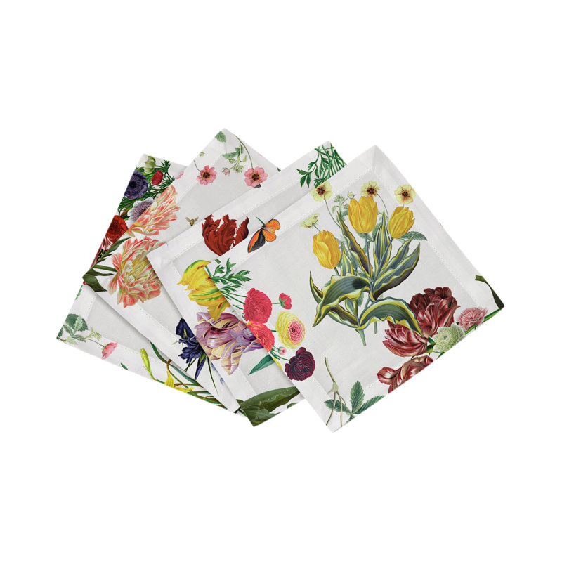 Serviettes de table en satin de coton Flora Fauna, Blanc