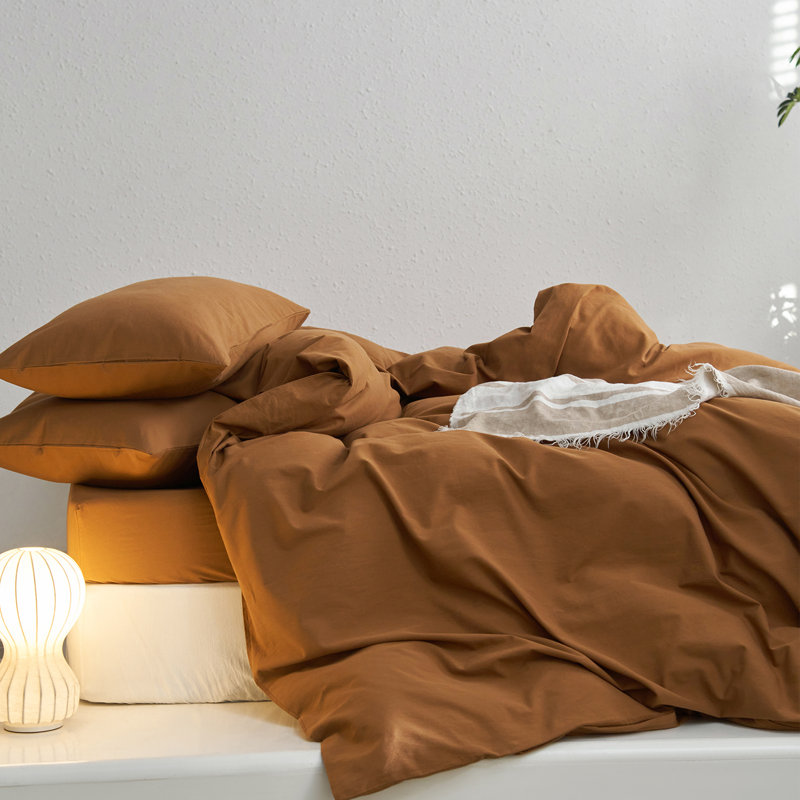 Ensemble de housse de couette avec fermeture à glissière et 8 attaches intérieures MooMee, Orange foncé