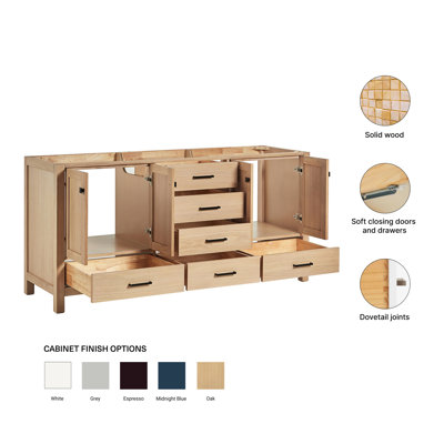 Meuble-lavabo double en bois massif de 72 à 73 po Panchuri
