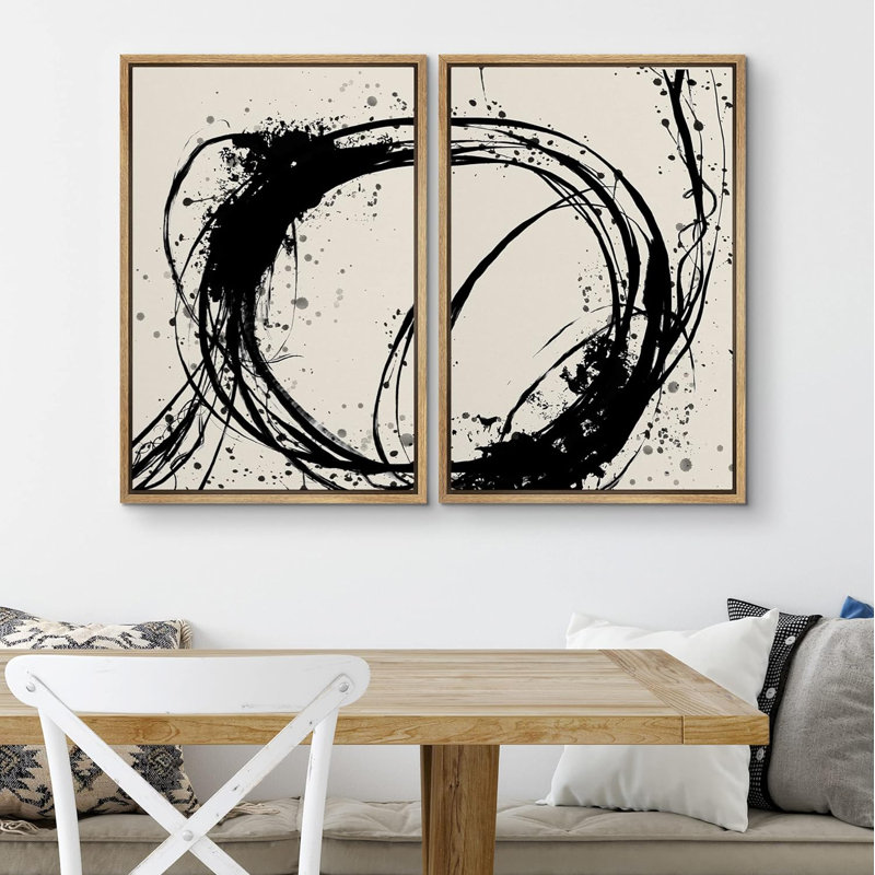 «Geometric Graffiti Paint Stroke Circles», 2 pièces, H 36 po x l 24 po, Naturel