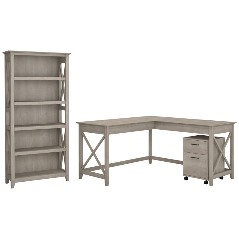 Huckins 3 Piece Credenza Desk Office Set, Washed Grey