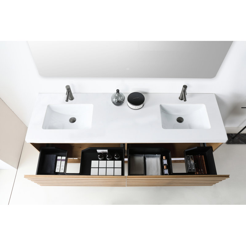 Matera 72" W Double Vanity, Pecan Oak, White