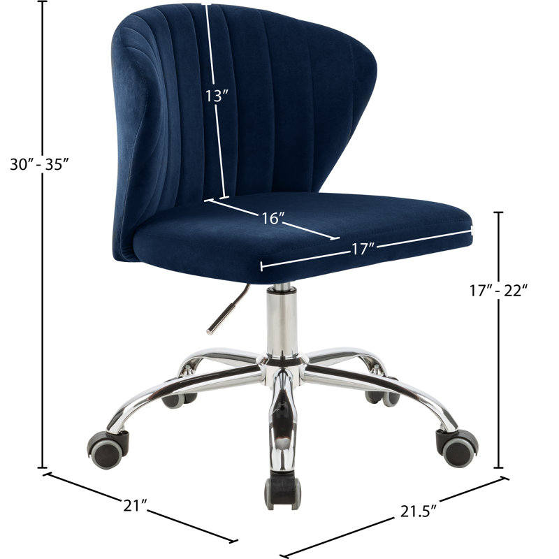 Chaise de bureau Finley, Velours bleu marine, Chrome chrome