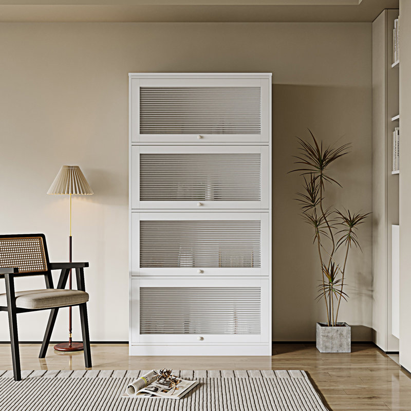 Armoire basse de bureau avec rangement et bibliothèque, Blanc