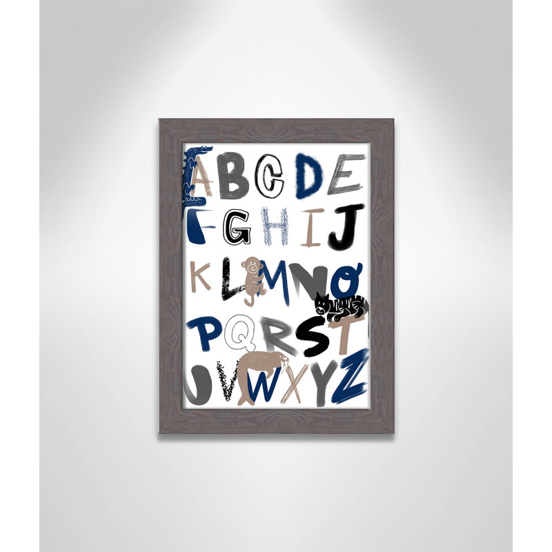 Critter Alphabet 1, impression sur papier, H 14 po x l 10 po x P 0,6 po, Encadré plat à grain de bois gris