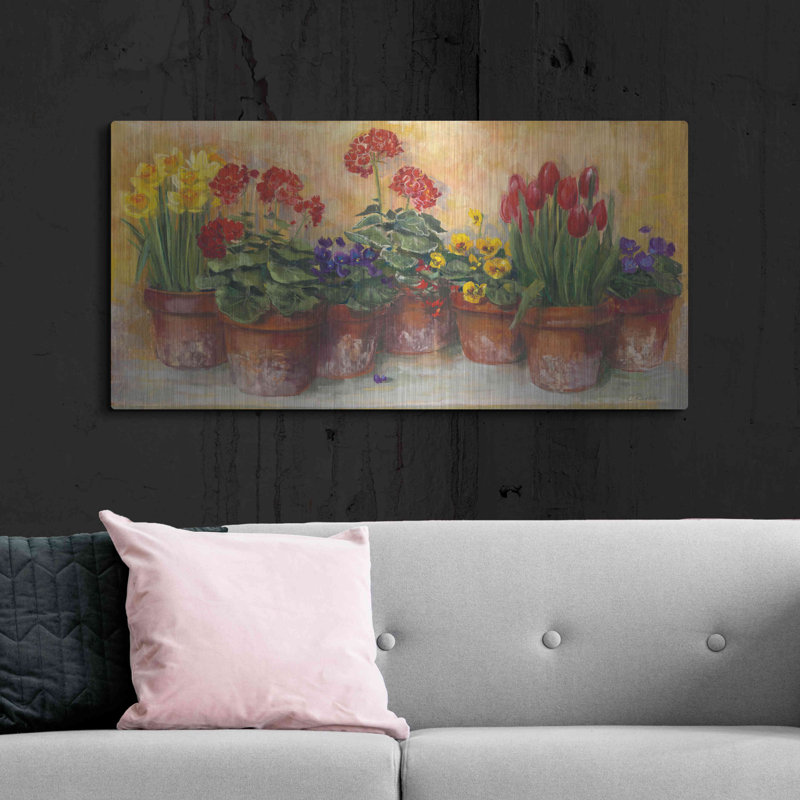 «Spring In The Greenhouse» par Carol Rowan, art mural en métal, H 24 po x l 48 po
