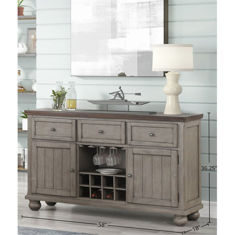 Charming Traditional Server Cabinet with Versatile Storage Options for Your Home, Grey