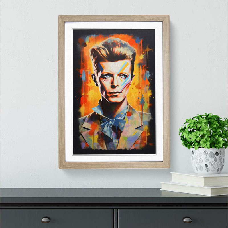 David Bowie Contemporary - Single Picture Frame Print on Wood, Oak Framed, 64cm H x 46cm W