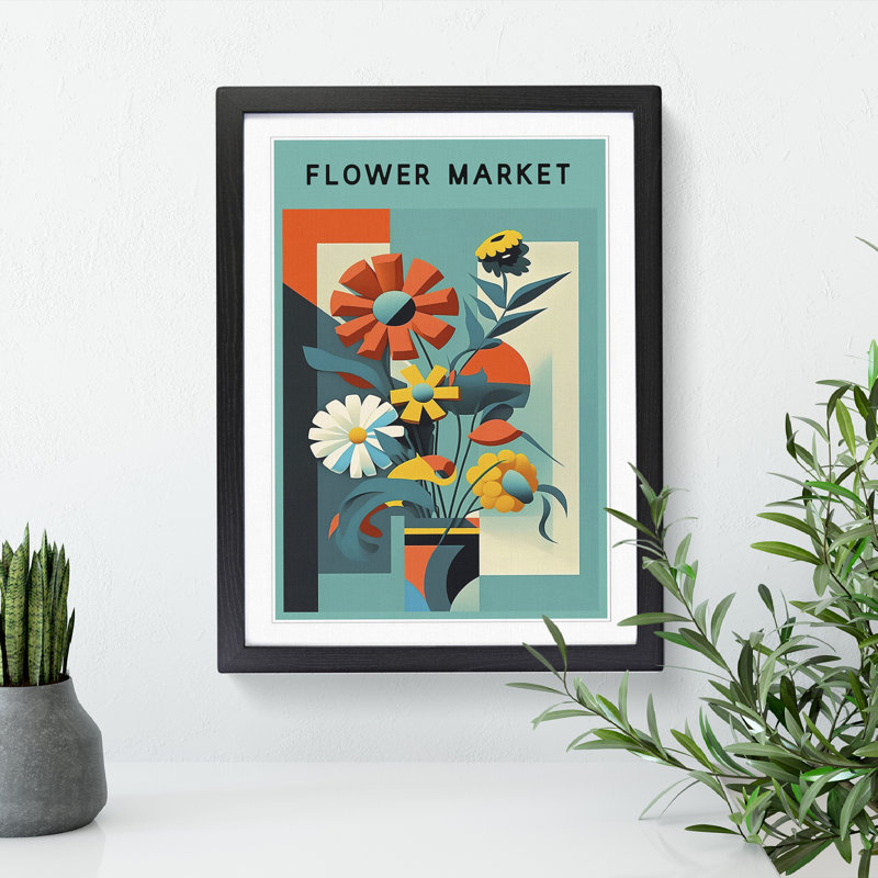 Flower Market Exhibition Constructivism No.1 - Single Picture Frame Print on Wood, 64cm H x 46cm W x 2cm D