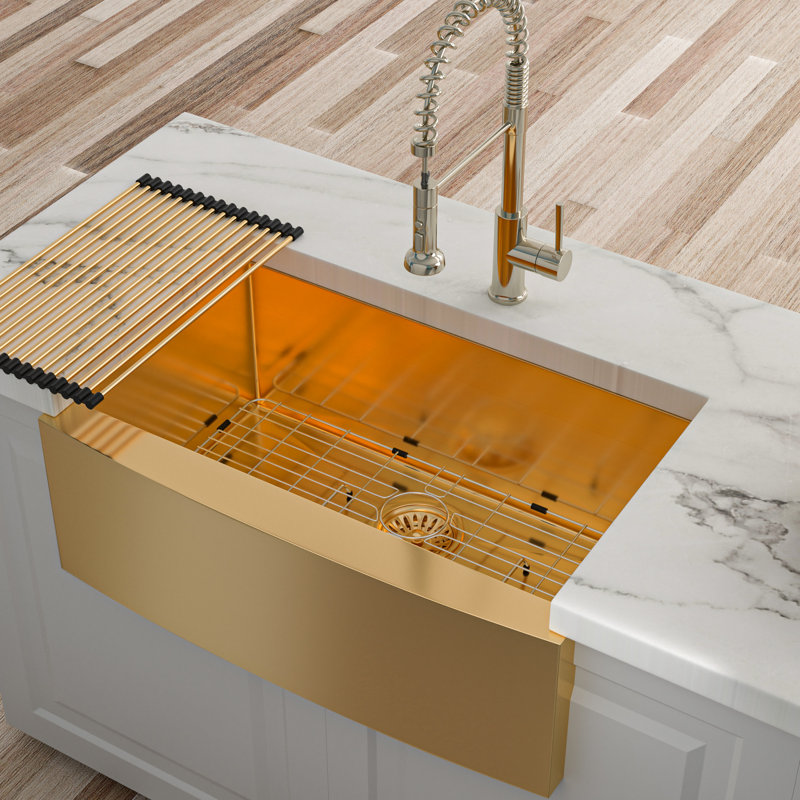 Gold 30" Kitchen Sink, 16G Stainless Steel, Repellent, Silent Operation Sink Gold, Heavy-Duty 16G, Easy Drain, Condensation Prevention
