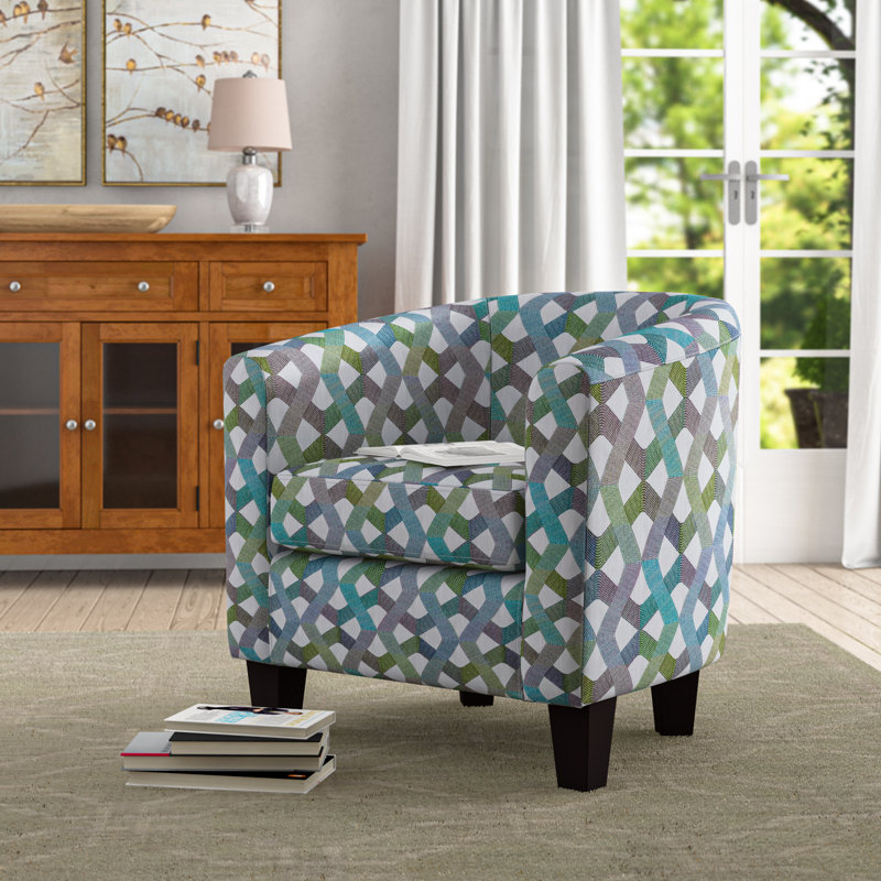 Ellen Enzo Upholstered Barrel Chair, Fairyland Green/Blue 100% Polyester